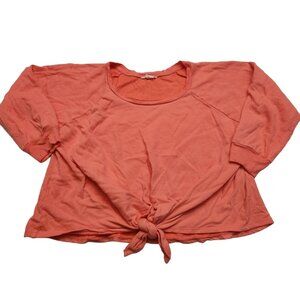 Caslon Coral Orange Petite Large Front Twist Crop Sweater Light Weight